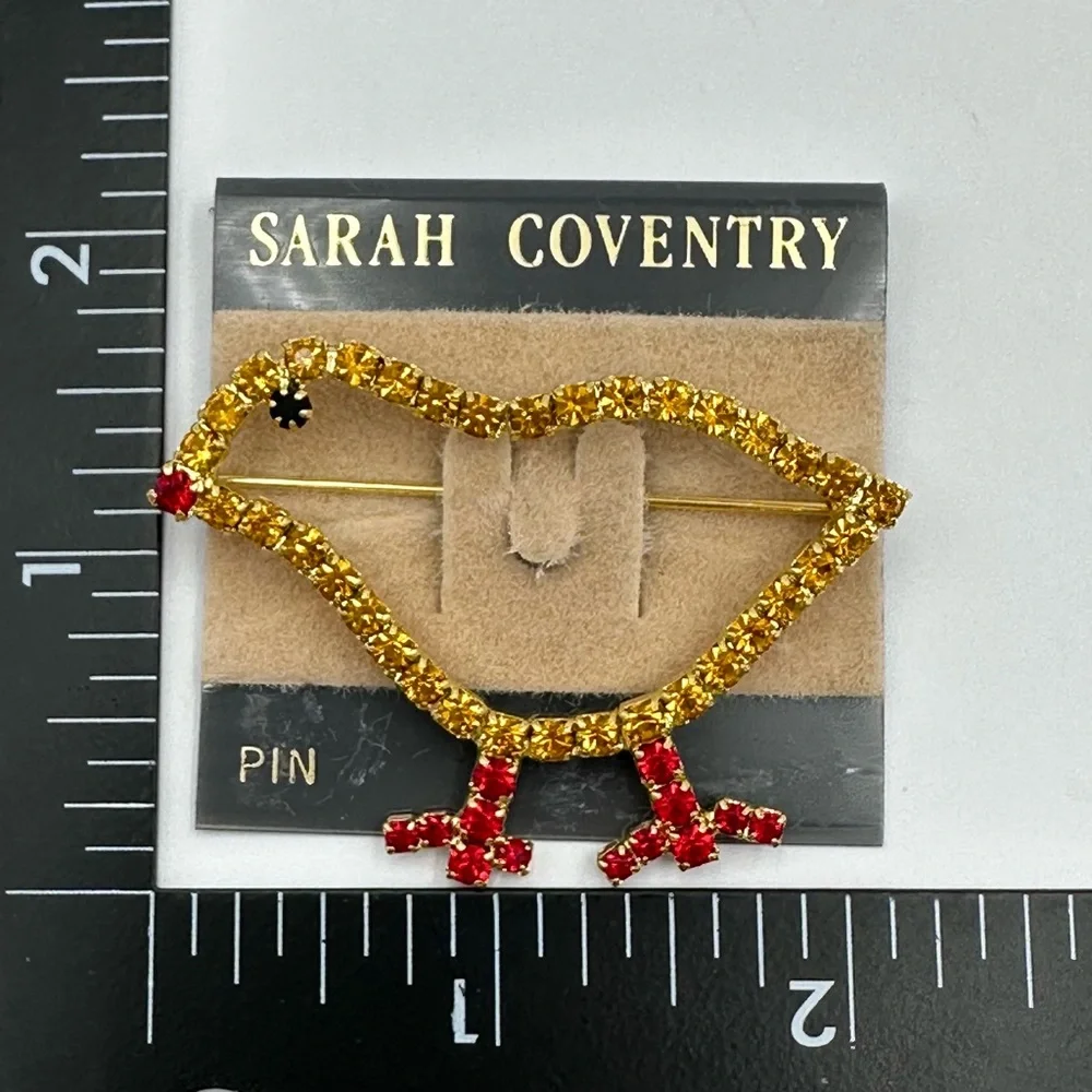 Sarah Coventry Vintage Chicken Chick Rhinestone Brooch Pin